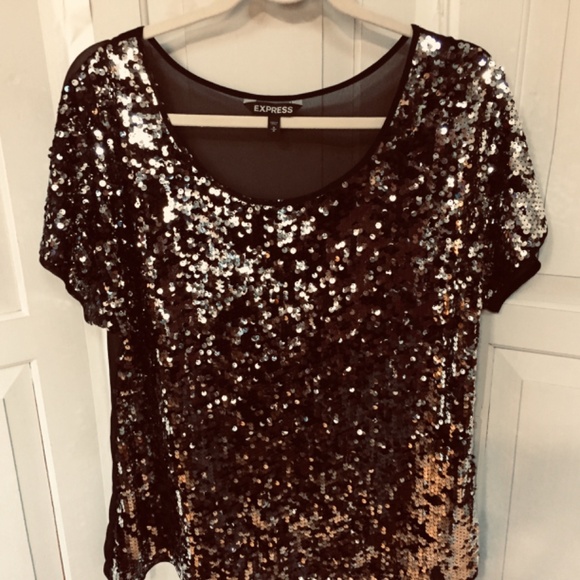Express Black and Silver Sequin Top - Picture 2 of 15